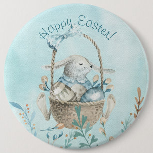 Frohe Ostern! Aquarellblase und Korb Button