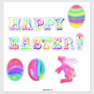Frohe Ostern! Aquarelleier Bunny Aufkleber