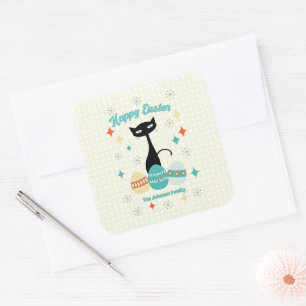 Frohe Ostern, Atomzeit, Mittelalter Moderne Katze Quadratischer Aufkleber