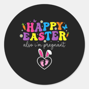 Frohe Ostern Auch Schwanger Fußabdrücke Baby Runder Aufkleber