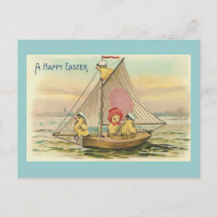 Frohe Ostern auf einem Segelboot Vintage Feiertagspostkarte