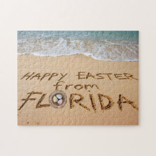 Frohe Ostern aus Florida in den Sand geschrieben Puzzle