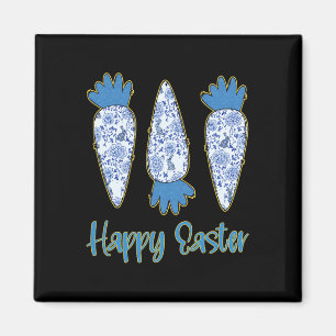 Frohe Ostern Blaue Blumige Chinoiserie Karotten Ei Magnet