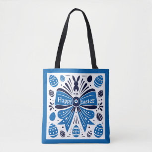 Frohe Ostern Blaue Schleife Folk Art Hase & Eier F