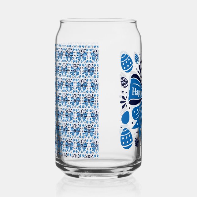 Frohe Ostern Blaue Schleife Folk Art Hase & Eier F Dosenglas (Rechts)