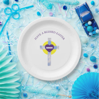 Frohe Ostern Blauer Himmel Kreuz Auferstehungstag Pappteller