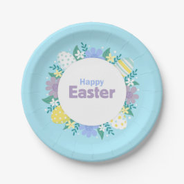 Frohe Ostern Blumen und Eier Pappteller