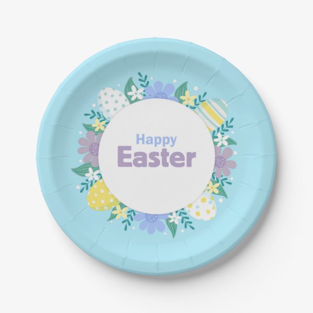 Frohe Ostern Blumen und Eier  Pappteller (Vorderseite)