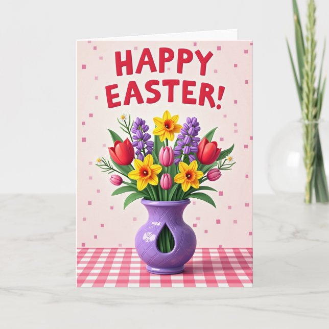 Frohe Ostern Blumen-Vase Karte (Vorderseite)