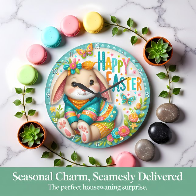 Frohe Ostern Blumenhase Große Wanduhr (Von Creator hochgeladen)