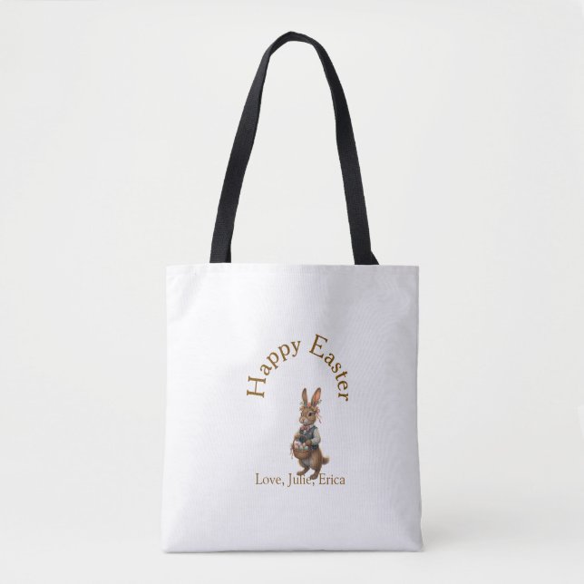 Frohe Ostern brauner Hase mit Eiern Liebe Name hin (Vorderseite)