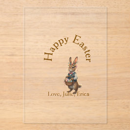 Frohe Ostern brauner Hase mit Eiern Liebe Name hin Acryleinladungen
