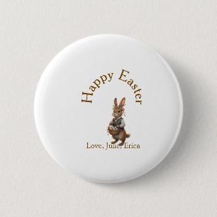Frohe Ostern brauner Hase mit Eiern Liebe Name hin Button