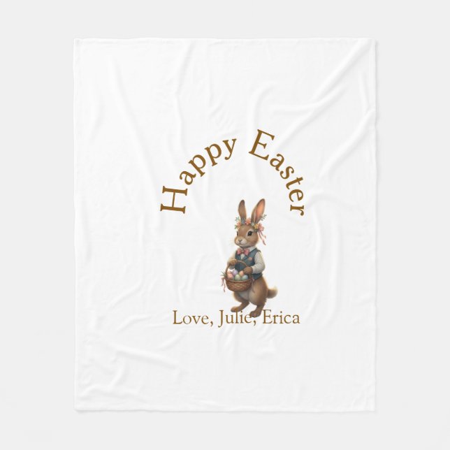 Frohe Ostern brauner Hase mit Eiern Liebe Name hin Fleecedecke (Vorderseite)