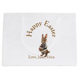 Frohe Ostern brauner Hase mit Eiern Liebe Name hin Große Geschenktüte
