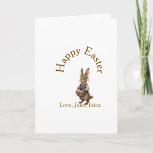 Frohe Ostern brauner Hase mit Eiern Liebe Name hin Karte