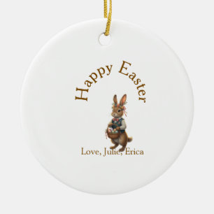 Frohe Ostern brauner Hase mit Eiern Liebe Name hin Keramik Ornament