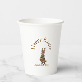 Frohe Ostern brauner Hase mit Eiern Liebe Name hin Pappbecher