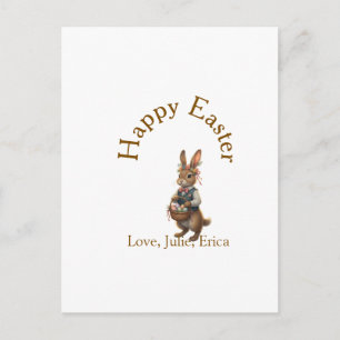 Frohe Ostern brauner Hase mit Eiern Liebe Name hin Postkarte