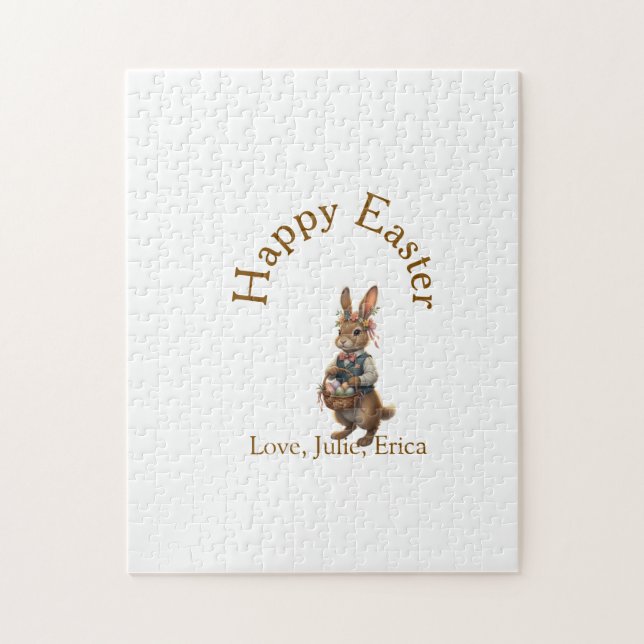 Frohe Ostern brauner Hase mit Eiern Liebe Name hin Puzzle (Vertikal)