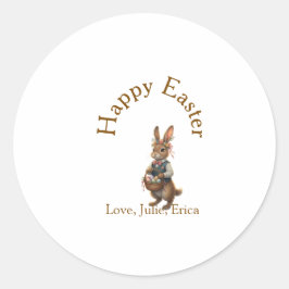 Frohe Ostern brauner Hase mit Eiern Liebe Name hin Runder Aufkleber