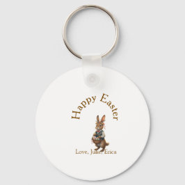 Frohe Ostern brauner Hase mit Eiern Liebe Name hin Schlüsselanhänger