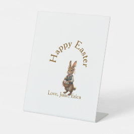 Frohe Ostern brauner Hase mit Eiern Liebe Name hin Sockelschild