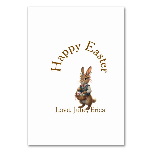 Frohe Ostern brauner Hase mit Eiern Liebe Name hin Tischnummer (Vorderseite)