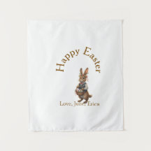 Frohe Ostern brauner Hase mit Eiern Liebe Name hin