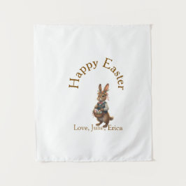 Frohe Ostern brauner Hase mit Eiern Liebe Name hin Wandteppich