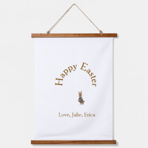 Frohe Ostern brauner Hase mit Eiern Liebe Name hin Wandteppich Mit Holzrahmen
