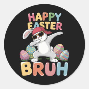 Frohe Ostern Bruh Bro Lustiger Dabbing-Hase Kaninc Runder Aufkleber