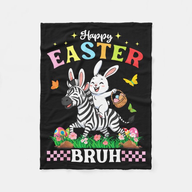 Frohe Ostern Bruh Süßer Zebra-Hasenohren-Korb-Ei Fleecedecke (Vorderseite)