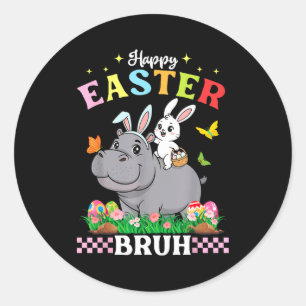 Frohe Ostern Bruh Süßes Nilpferd Hasenohren Korb E Runder Aufkleber