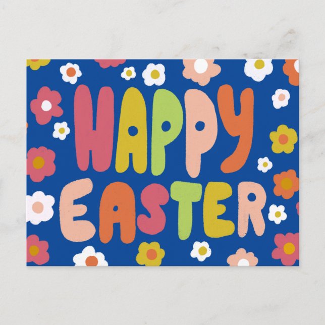FROHE OSTERN Bubble Buchstaben Farbige Frühlings C Postkarte (Vorderseite)