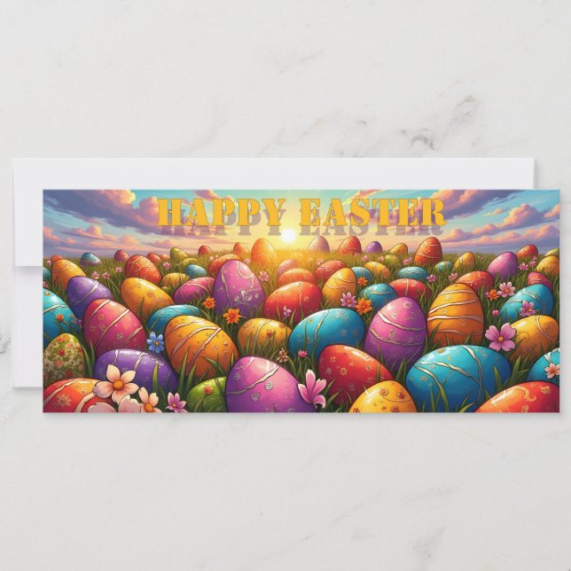 Frohe Ostern Bunte Eier auf einer Frühlingswiese (Vorderseite)