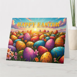 Frohe Ostern Bunte Eier auf einer Frühlingswiese Dankeskarte