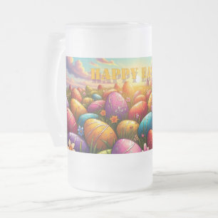 Frohe Ostern Bunte Eier auf einer Frühlingswiese Mattglas Bierglas