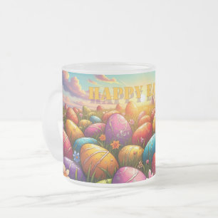 Frohe Ostern Bunte Eier auf einer Frühlingswiese Mattglastasse