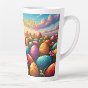 Frohe Ostern Bunte Eier auf einer Frühlingswiese Milchtasse