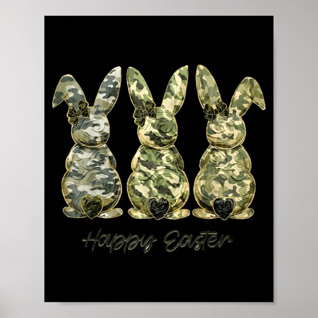 Frohe Ostern Camo Bunny Rabbit Coquette Schleife Poster (Vorne)