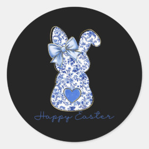 Frohe Ostern Chinoiserie Floral Hase Süß Blau Bo Runder Aufkleber