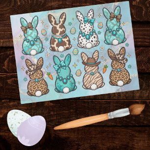 Frohe Ostern Cowgirl Leopardendruck Türkis Hasen Seidenpapier