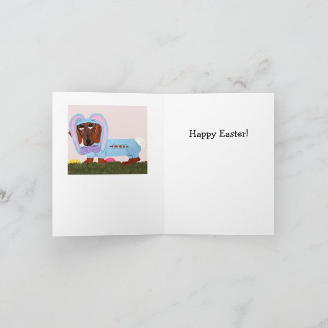 Frohe Ostern Dachshund Ostern Hasen Karte (Innenseite)