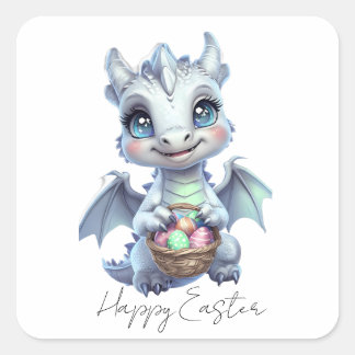 Frohe Ostern-Drache-Sticker Quadratischer Aufkleber
