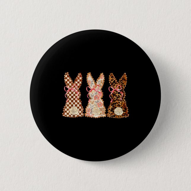 Frohe Ostern Drei Hasen Patchwork Lustiger Hase Button (Vorderseite)