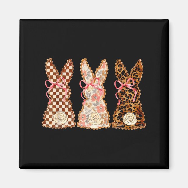 Frohe Ostern Drei Hasen Patchwork Lustiger Hase Magnet (Vorne)