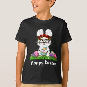 Frohe Ostern Ei Hase Blumen Leopard Glas Frau  T-Shirt