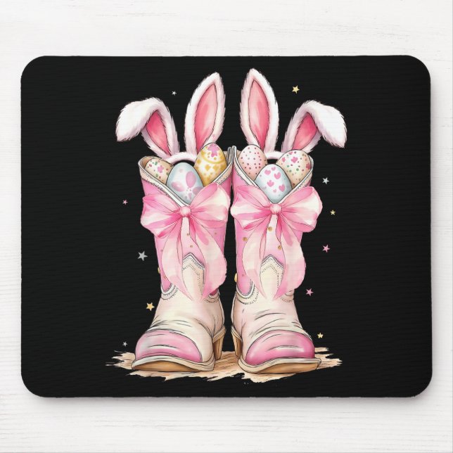 Frohe Ostern Ei Howdy Western Cowboy Stiefel Hase  Mousepad (Vorne)