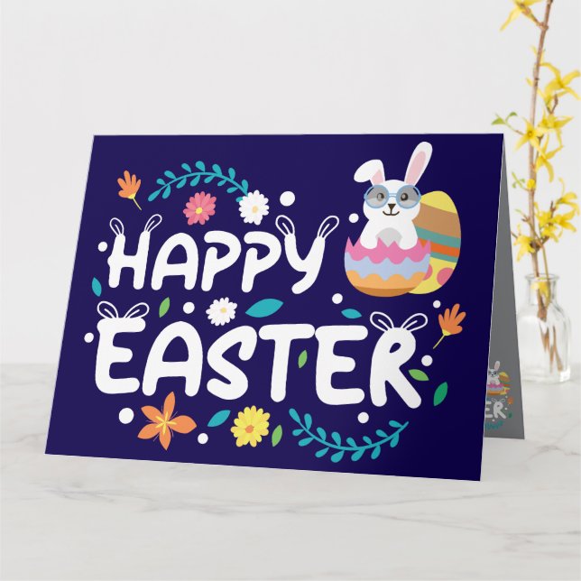 Frohe Ostern, Eier, Bunny & Blume Karte (Gelbe Blume)